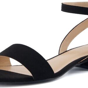 Women's Vegan Suede Low Block Heel Sandals Wide Widths Open Toe Buckle